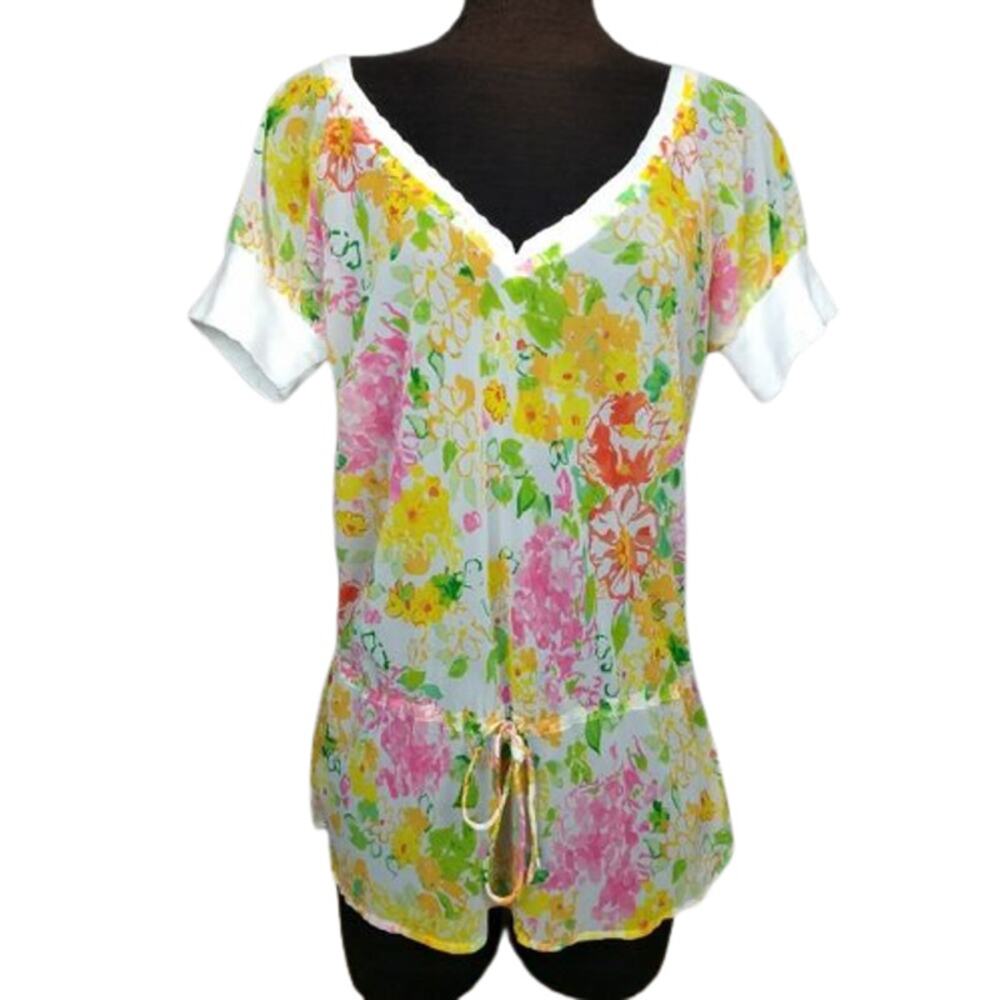 Tommy sheer floral drawstring waist top XL
